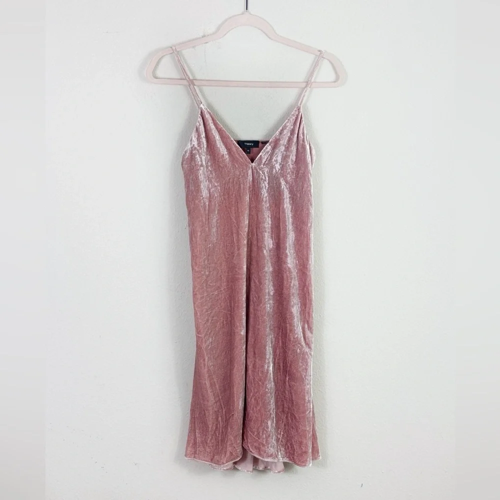 Theory Silk Blend Spaghetti Straps V-neck Velvet Mini Dress in blush size 00